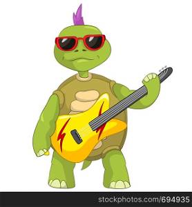 Cartoon Character Funny Turtle Isolated on White Background. Rock Star. Vector EPS 10.