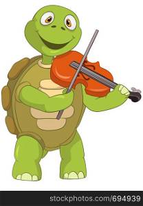 Cartoon Character Funny Turtle Isolated on White Background. Violinist. Vector EPS 10.
