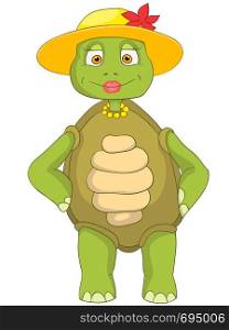Cartoon Character Funny Turtle Isolated on White Background. Wife. Vector EPS 10.
