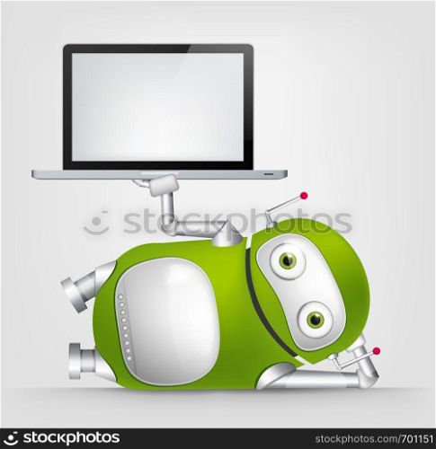 Cartoon Character Green Robot. Concept Illustration. Vector EPS 10.