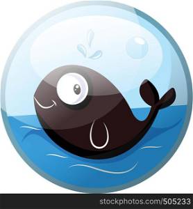 Cartoon character of a brown fish smiling in the water vector illustration in blue circle on white background.