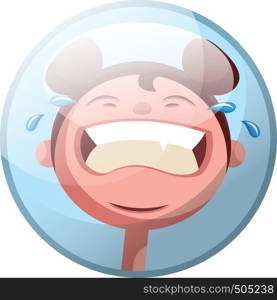 Cartoon character of a girl crying vector illustration in light blue circle on white background.
