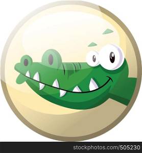 Cartoon character of a green crocodile smiling vector illustration in light yellow circle on white background.