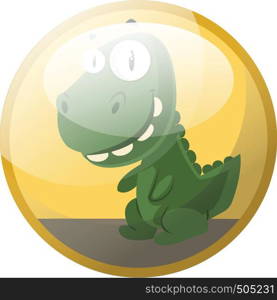 Cartoon character of a green dinosaur smiling vector illustration in yellow circle on white background.