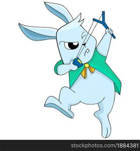 cartoon character of a rabbit holding a catapult