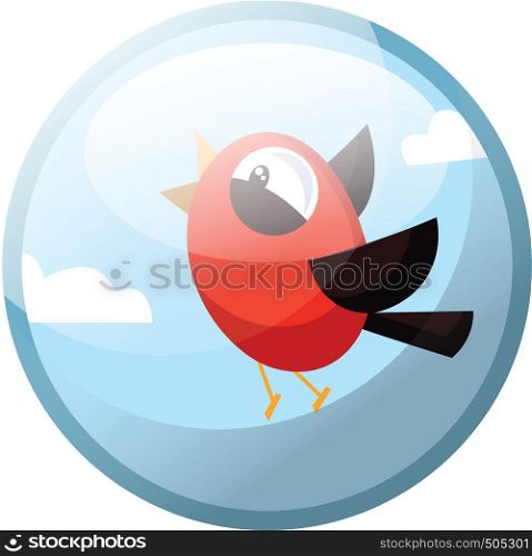 Cartoon character of a red bird with black wings vector illustration in grey light blue circle on white background.