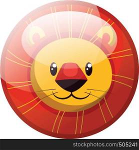Cartoon character of a smiling yellow lion vector illustration in red circle on white background.
