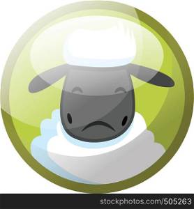 Cartoon character of white sheep looking sad vector illustration in light green circle on white background.