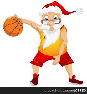 Cartoon Character Santa Claus Isolated on Grey Gradient Background. Basketball. Vector EPS 10.