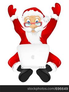 Cartoon Character Santa Claus Isolated on Grey Gradient Background. Coder. Vector EPS 10.