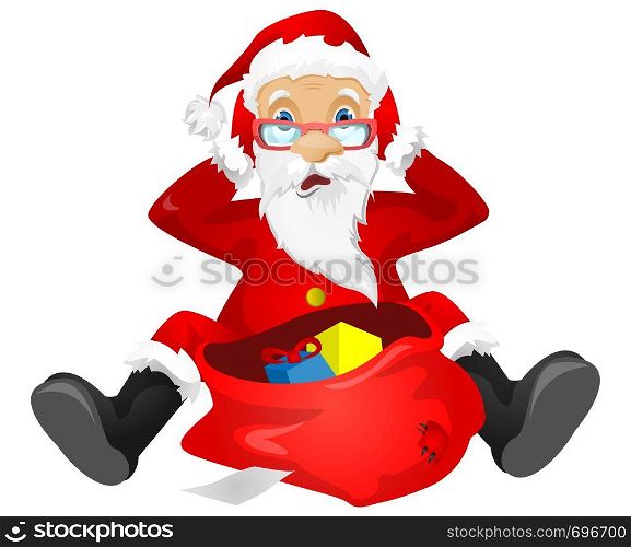 Cartoon Character Santa Claus Isolated on Grey Gradient Background. Cry. Vector EPS 10.