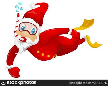 Cartoon Character Santa Claus Isolated on Grey Gradient Background. Diver. Vector EPS 10.