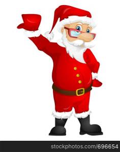 Cartoon Character Santa Claus Isolated on Grey Gradient Background. Empty hand. Vector EPS 10.