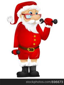 Cartoon Character Santa Claus Isolated on Grey Gradient Background. Gym. Vector EPS 10.