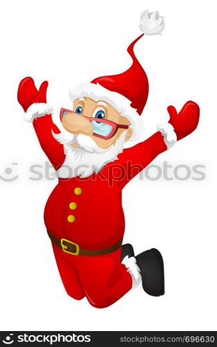 Cartoon Character Santa Claus Isolated on Grey Gradient Background. Jumping. Vector EPS 10.
