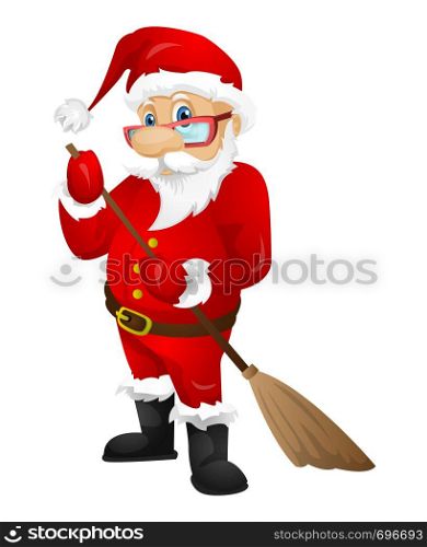 Cartoon Character Santa Claus Isolated on Grey Gradient Background. ?leaner. Vector EPS 10.