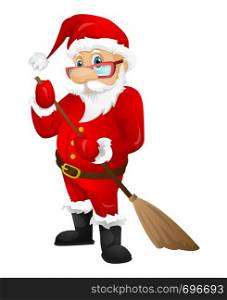 Cartoon Character Santa Claus Isolated on Grey Gradient Background. ?leaner. Vector EPS 10.