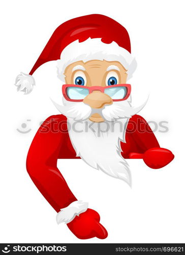 Cartoon Character Santa Claus Isolated on Grey Gradient Background. Look out. Vector EPS 10.