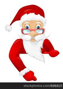 Cartoon Character Santa Claus Isolated on Grey Gradient Background. Look out. Vector EPS 10.