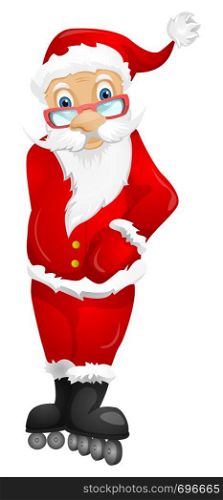 Cartoon Character Santa Claus Isolated on Grey Gradient Background. Roller. Vector EPS 10.