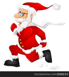 Cartoon Character Santa Claus Isolated on Grey Gradient Background. Running. Vector EPS 10.