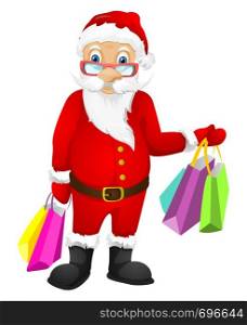 Cartoon Character Santa Claus Isolated on Grey Gradient Background. Shopping. Vector EPS 10.