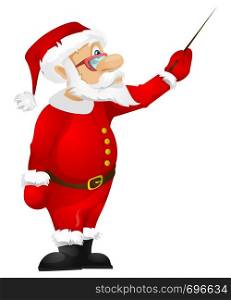 Cartoon Character Santa Claus Isolated on Grey Gradient Background. Showing. Vector EPS 10.