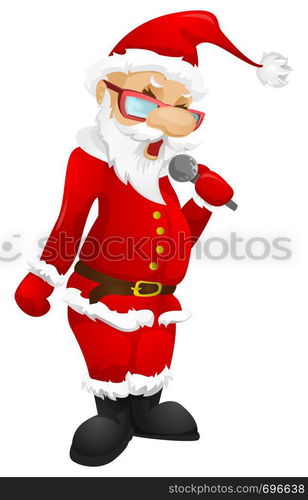 Cartoon Character Santa Claus Isolated on Grey Gradient Background. Singing. Vector EPS 10.