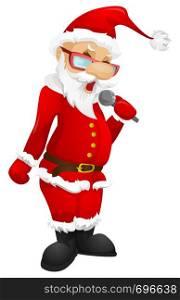 Cartoon Character Santa Claus Isolated on Grey Gradient Background. Singing. Vector EPS 10.