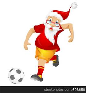 Cartoon Character Santa Claus Isolated on Grey Gradient Background. Soccer. Vector EPS 10.