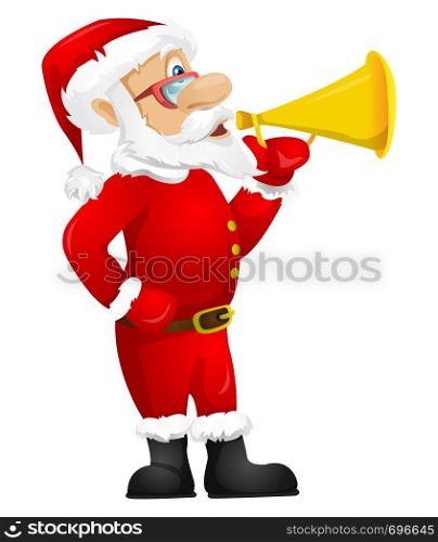 Cartoon Character Santa Claus Isolated on Grey Gradient Background. Speaker. Vector EPS 10.