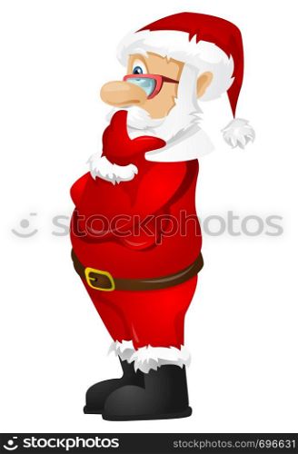 Cartoon Character Santa Claus Isolated on Grey Gradient Background. Thinking. Vector EPS 10.
