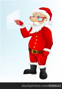 Cartoon Character Santa Claus Isolated on Grey Gradient Background. Touch Screen. Vector EPS 10.