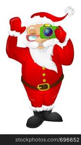 Cartoon Character Santa Claus Isolated on Grey Gradient Background. Tourist Photographer. Vector EPS 10.