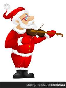 Cartoon Character Santa Claus Isolated on Grey Gradient Background. Violinist. Vector EPS 10.