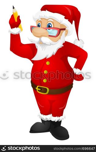 Cartoon Character Santa Claus Isolated on Grey Gradient Background. Writer. Vector EPS 10.