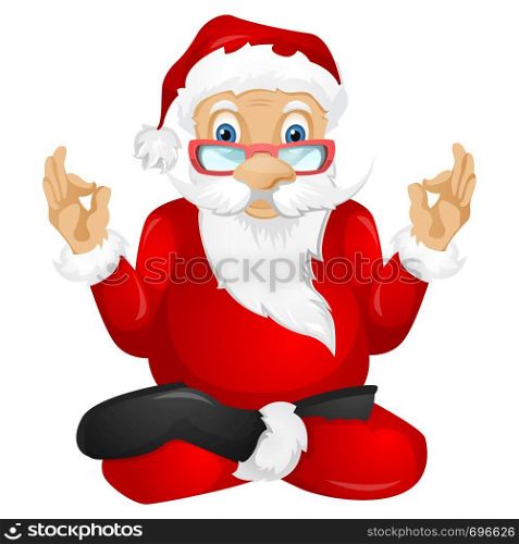 Cartoon Character Santa Claus Isolated on Grey Gradient Background. Yoga. Vector EPS 10.
