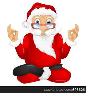 Cartoon Character Santa Claus Isolated on Grey Gradient Background. Yoga. Vector EPS 10.
