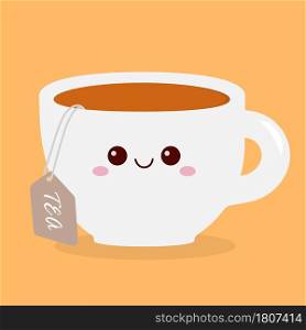 Cartoon character tea cup. Emoji tea