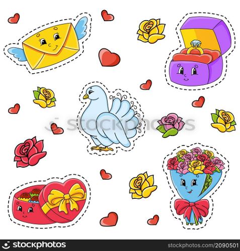 Cartoon character. Valentine theme. Colorful vector illustration. Isolated on white background. Design element. Template for your design, books, stickers, cards.