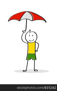 Cartoon character with an umbrella. Flat design.