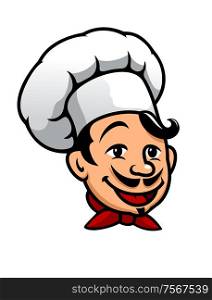 Cartoon cheerful chef in a traditional toque for restaurant and cafe menu design