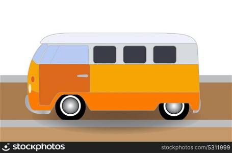 Cartoon cheerful minibus, which travels on the road. Vector Illustration. EPS. Cartoon cheerful minibus, which travels on the road. Vector Illu