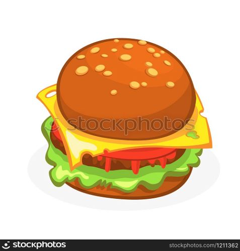 Cartoon Cheeseburger or Hamburger icon. Hamburger vector illustration isolated