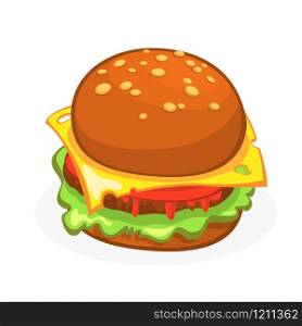 Cartoon Cheeseburger or Hamburger icon. Hamburger vector illustration isolated