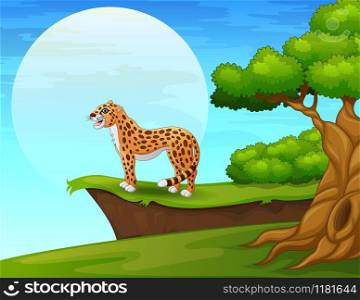 Cartoon cheetah near the cliff