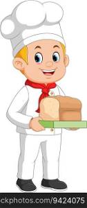 Cartoon chef holding a loaf of bread of illustration