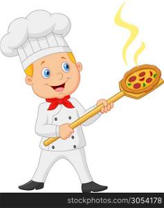 Cartoon chef holding pizza