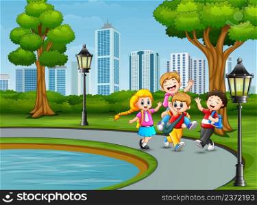 Cartoon children playing in the park 