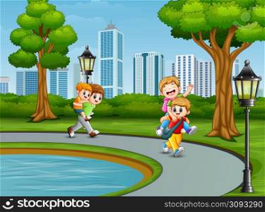 Cartoon children playing in the park